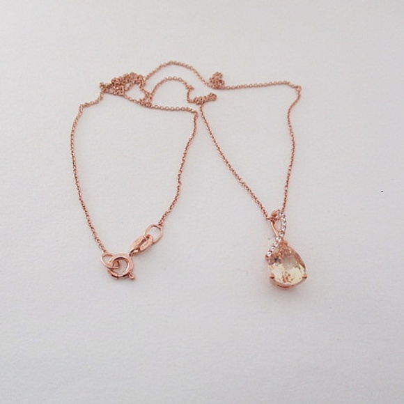 Macy's Jewelry - Macy's Rose Gold Pear Shaped Stone Pendant - Sterling Silver